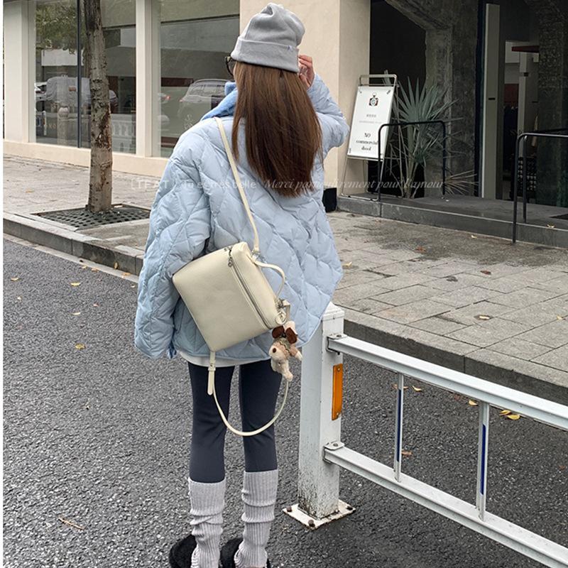 Winter down cotton-padded women's new lazy wind rhombus loose and thin small thickened cotton-padded clothes trendy