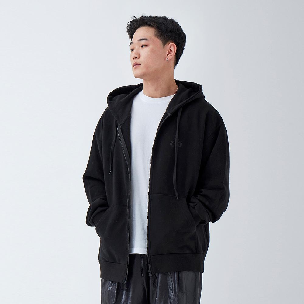 Apostrophe Comma Double Aco Logo Zip-Up Hoodie (Black/Black)