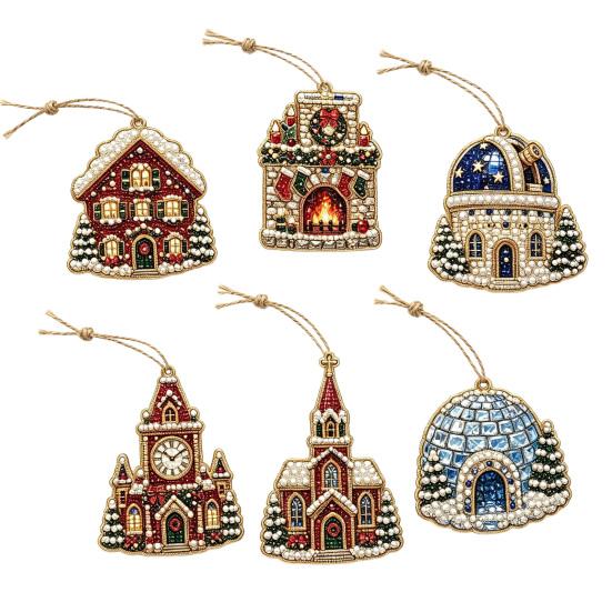 Seasonal Festive Hanging Decor 6 Pcs Christmas DIY Faux Pearl Painting Kit Ornaments, Rhinestone Art Party Decorative Supplies Tree Decoration