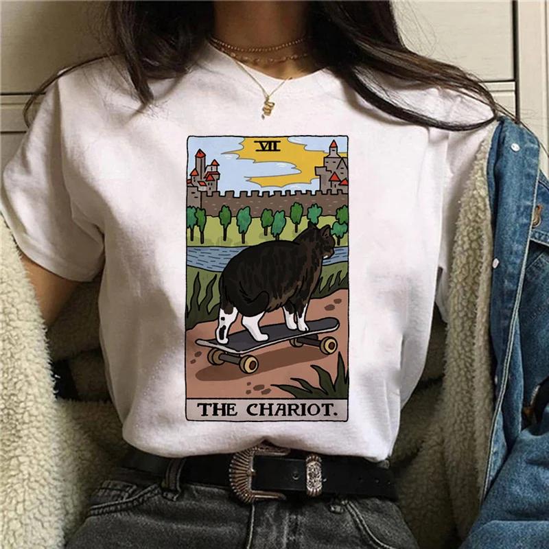 Kawaii Cat Tarot Cute Shirt Fashion Top Female O-neck Tees Short Sleeve Tee Shirt Femme Summer Women Tshirts