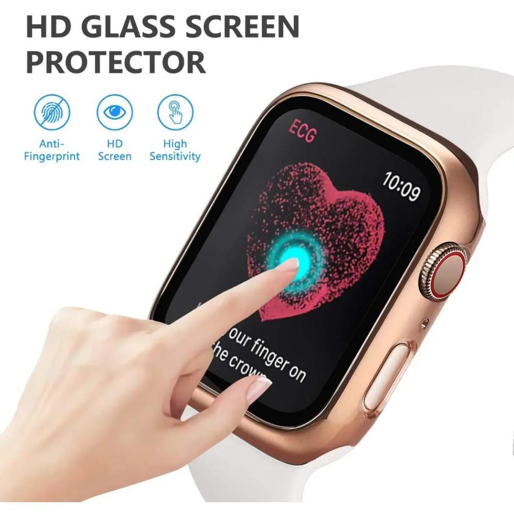 Gehärtetes Glas+Hülle für Apple Watch 11 10 46mm 42mm 9 8 7 PC Stoßfänger Displayschutz Hülle iWatch Serie 6 5 4SE 44mm 40mm 41 45 7