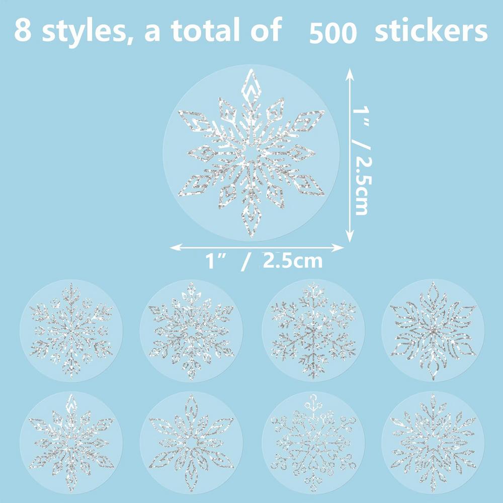 Snowflake Envelope Stickers 500 Pieces Round Adhesive Glitter Snowflake Christmas Stickers Winter Holiday Envelope Scrapbook