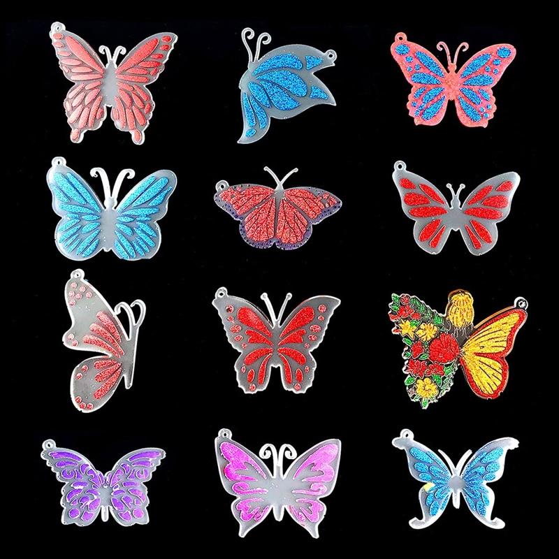 Super Shiny for Butterfly Shape Silicone Keychain Mold with Hole Resin Earrings Pendant Mold with Keyrings Set for Ornam