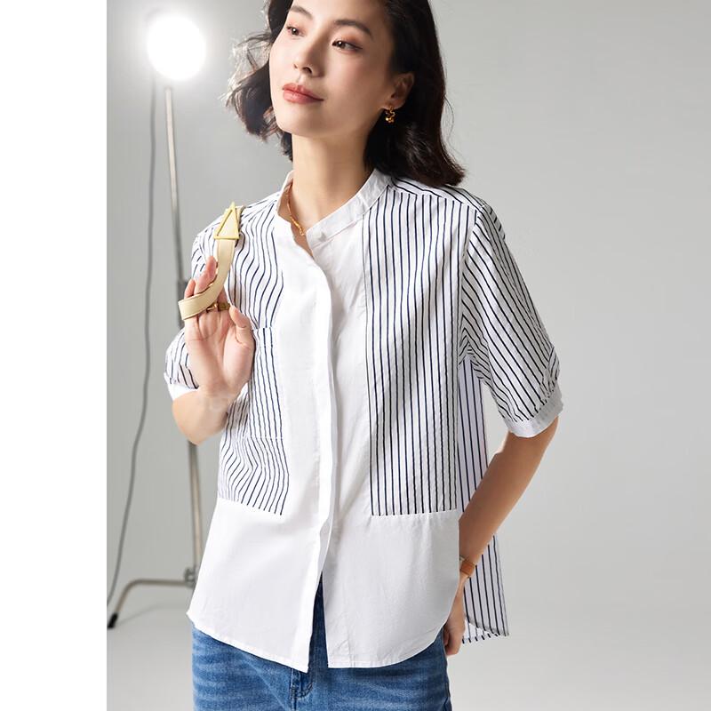 Women s Summer Striped Cotton Casual Shirt M
