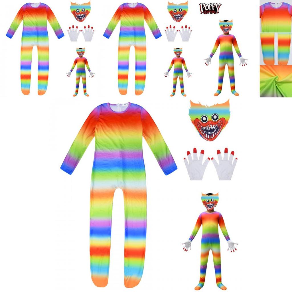 Kids Poppy Playtime Huggy Wuggy Cosplay Costume Jumpsuit Mask Halloween Suit