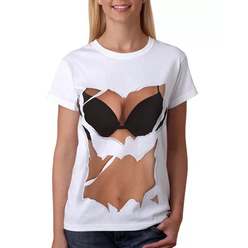 Summer Round Neck 3D Sexy Print Top Fashionable Casual Short Sleeved Women's T-shirts