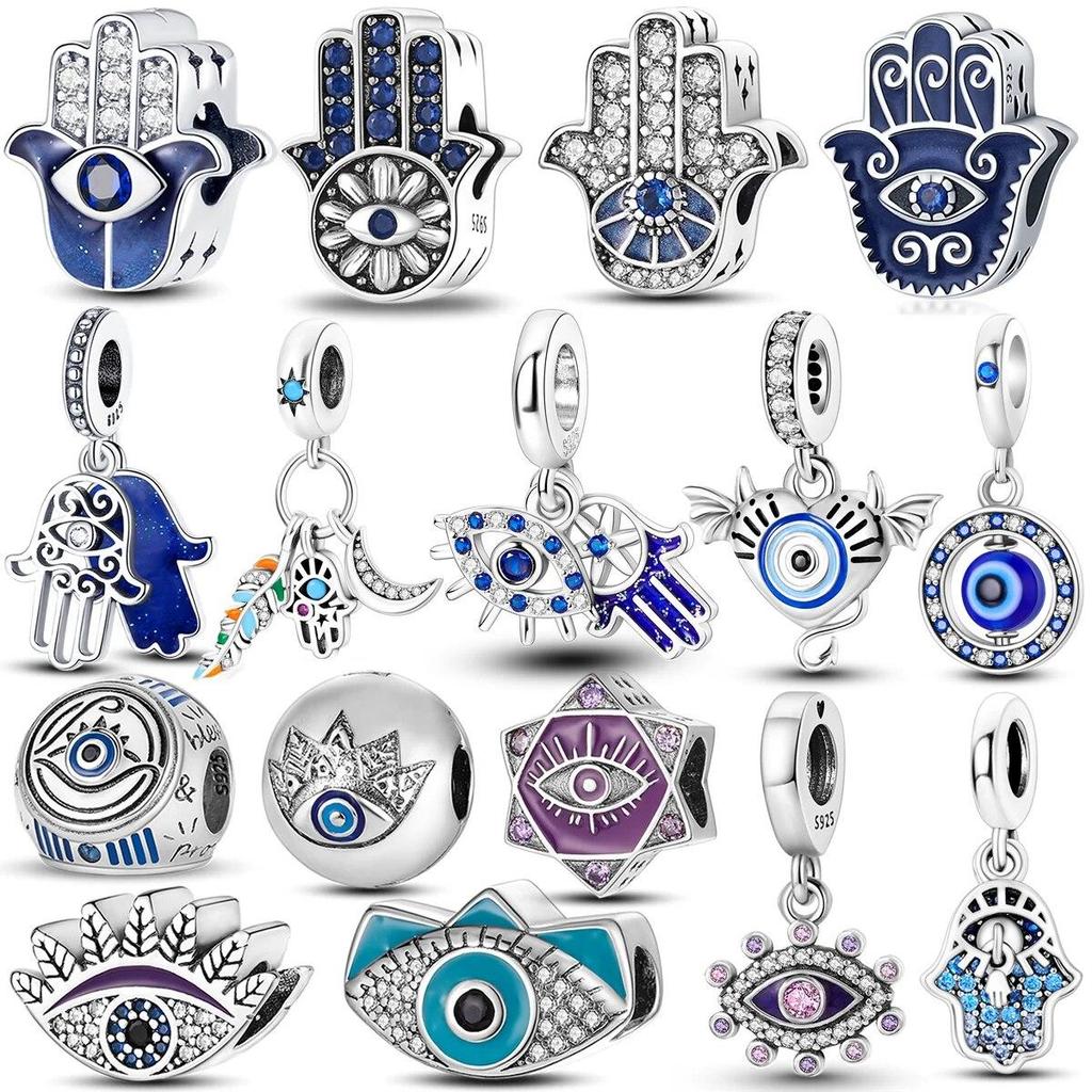Lucky Blue Devil Eyes Pendant Fit Bracelet Necklace 925 Silver Palm Egypt Charms Bead Diy Jewelry