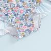 Baby Girl Rash Guard Swimsuit Long Sleeve Floral Print Bathing Suit Infant Swimwear with Bowknot Sun Hat