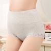 Ropa interior ajustada de algodón de cintura alta para mujer con ribetes de encaje, ropa interior en caja simple y transpirable