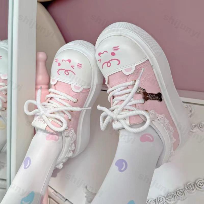 Women's Cute Canvas Shoes  Spring Autumn New Lace Comfort Platform Casual Shoes Outdoor Non Slip Height Increase Board Shoes