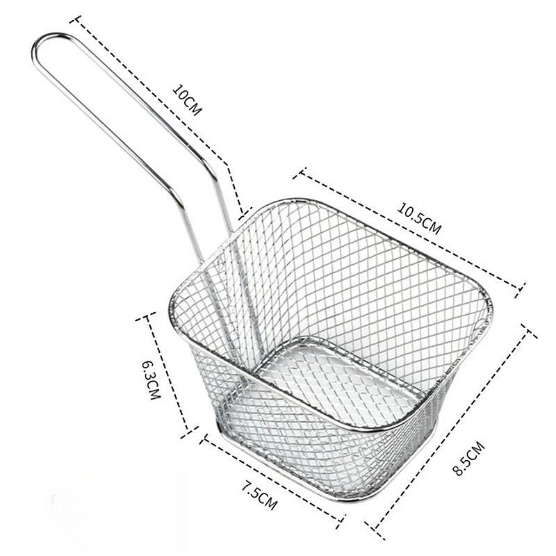 French Fry Serving Baskets, Stainless Steel Fry Basket, Mini Square Chicken Wings Holder, for Restaurant Cafe Table Food Serving