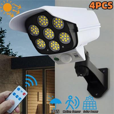 LED Solar Security Flood Lights Outdoor Simulation Motion Sensor Wall Lamp Dusk To Down Solar Surveillance Cameras Light Decor