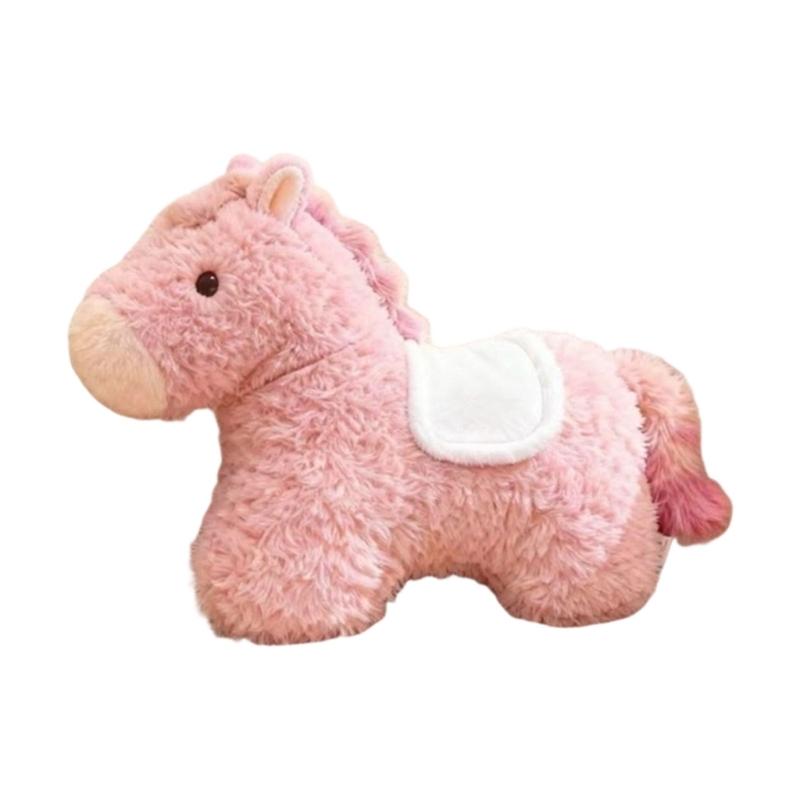 Auspicious Symbol Horse Furry Pillow Chinese Horse Year Pink Cushion for Living Room and Children Room Decors Gifting 2500₽