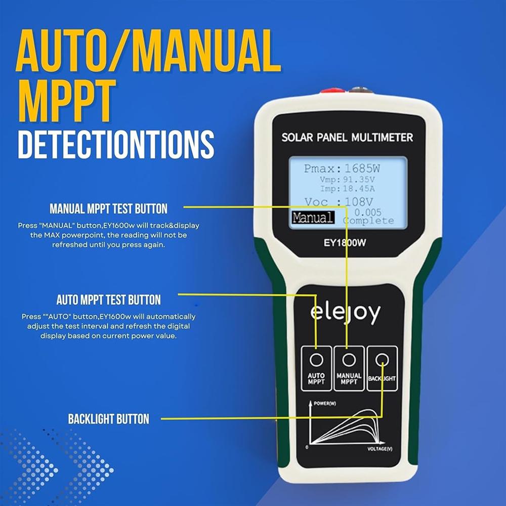 Smart MPPT Tools For Testing Solar PV Panel Data & Troubleshooting, EY1800W Detection Maximum Power Point Power/Voltage/Current