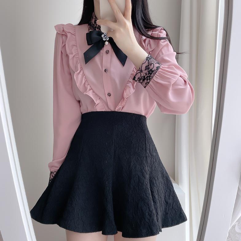 Women's Ruffles Cute Bow Tie Tops 