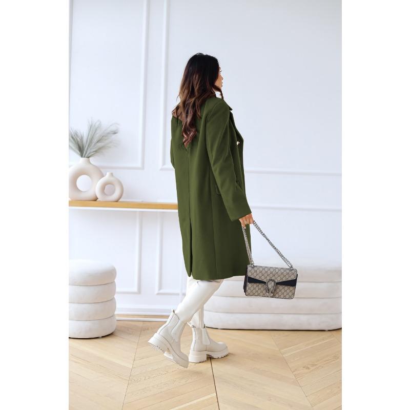 YYFS Moda mujer Casual Color sólido estampado Otoño Invierno manga larga cuello POLO chaquetas y abrigos