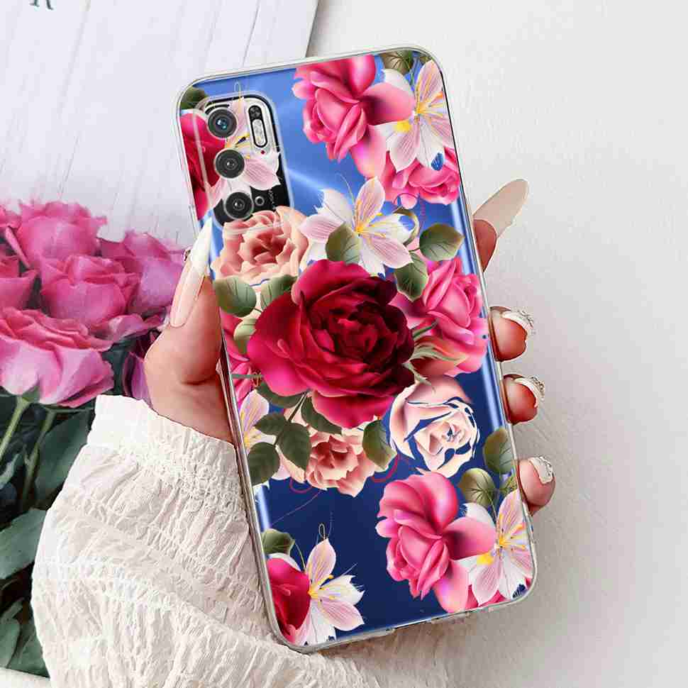 For Redmi Note 10 5G Case Fashion Rose Bow Soft Silicone TPU Back Cover For Xiaomi POCO M3 Pro 5G 6.5" Shockproof Phone Cases