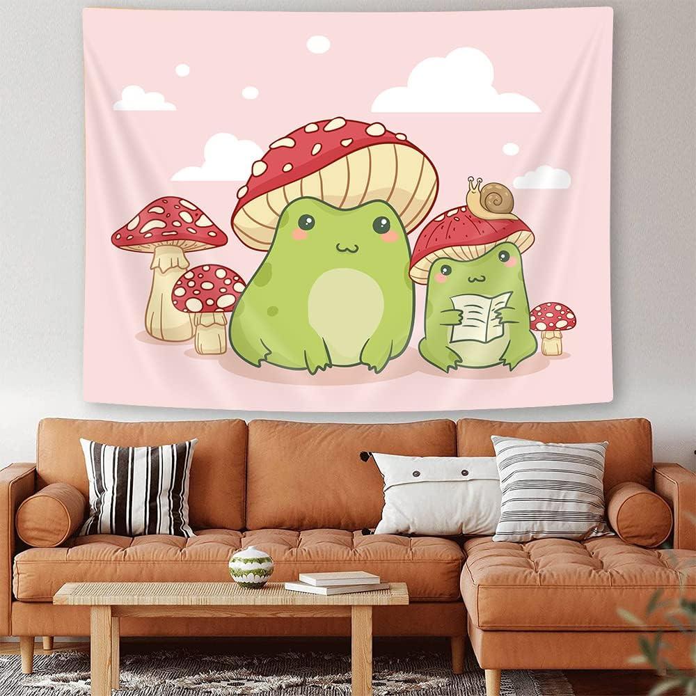 Tapestry uokiuki kawaii cute frogs mushrooms snails 75x100
