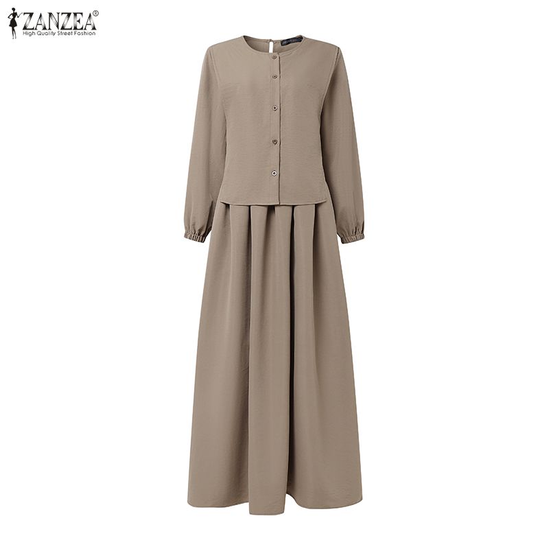 ZANZEA Damen Freizeit Patchwork Kleid mit langen Ärmeln, Fake-Zweiteiler, locker
