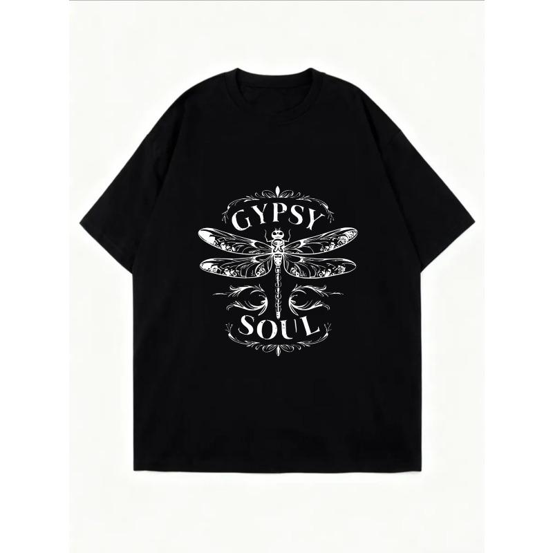 White Oversized T Shirt With Gypsy Soul Dragonfly Print For Casual Wear