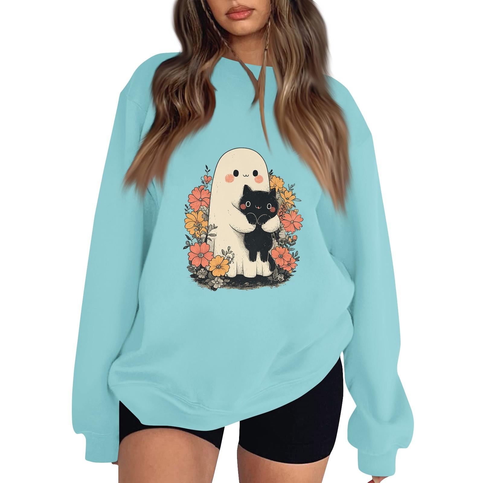 

Женский пуловер с заниженной линией плеча, спортивный свитшот с принтом на Хэллоуин XL