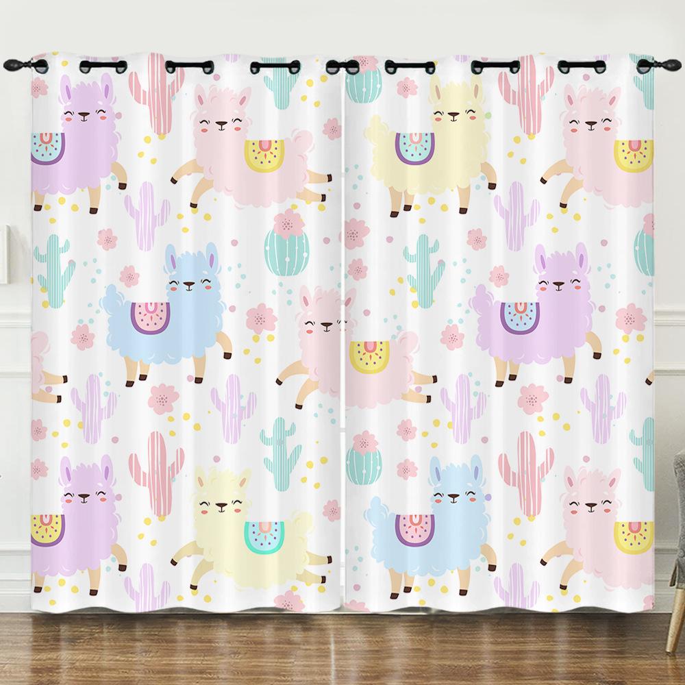 Curtain Cartoon Animal Alpaca 3D Digital Printing Blackout Curtain Punching