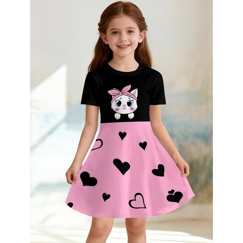 Girls' 3D Unicorn Dress Short Sleeve Summer Spring Vacation Daily Holiday Princess