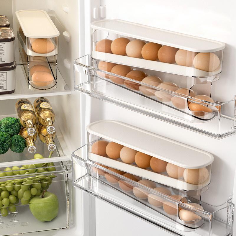Food-Grade Slide-Out Refrigerator Egg Holder: Automatic Rolling Fresh-Keeping Storage Box