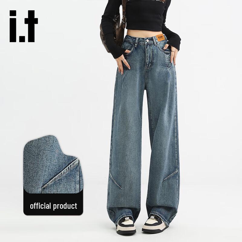 izzue Women's American Retro Wide-Leg Denim Jeans