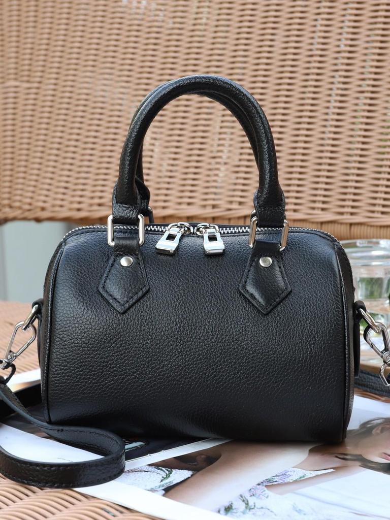Genuine Leather Women's Boston Bowling Bag - High-Grade Feel, Large Capacity Handbag