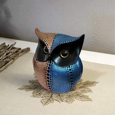 Modern Classy Lucky Owl Resin Art Figure Showpiece -(Pack of 1, Pink & Blue)