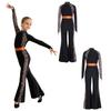 Tuta Jumpsuit Leopardata per Bambine Danza Latina Jazz Collo Alto Manica Lunga Fori per i Pollici Color Block Gamba a Zampa Bodysuit Zip Posteriore per Spettacolo