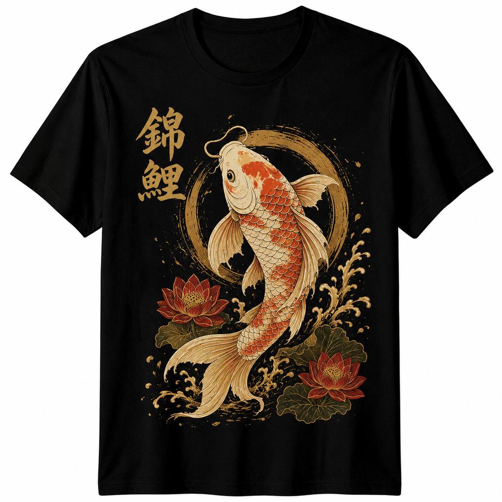 Koi Carp Japanese Calligraphy T-Shirt Samurai Dragon Kanji Art Men Women Tee