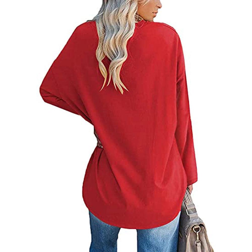 2024 Women's Casual Solid Color Long Sleeve Round Neck T-shirt - European & American Spring/Autumn Style