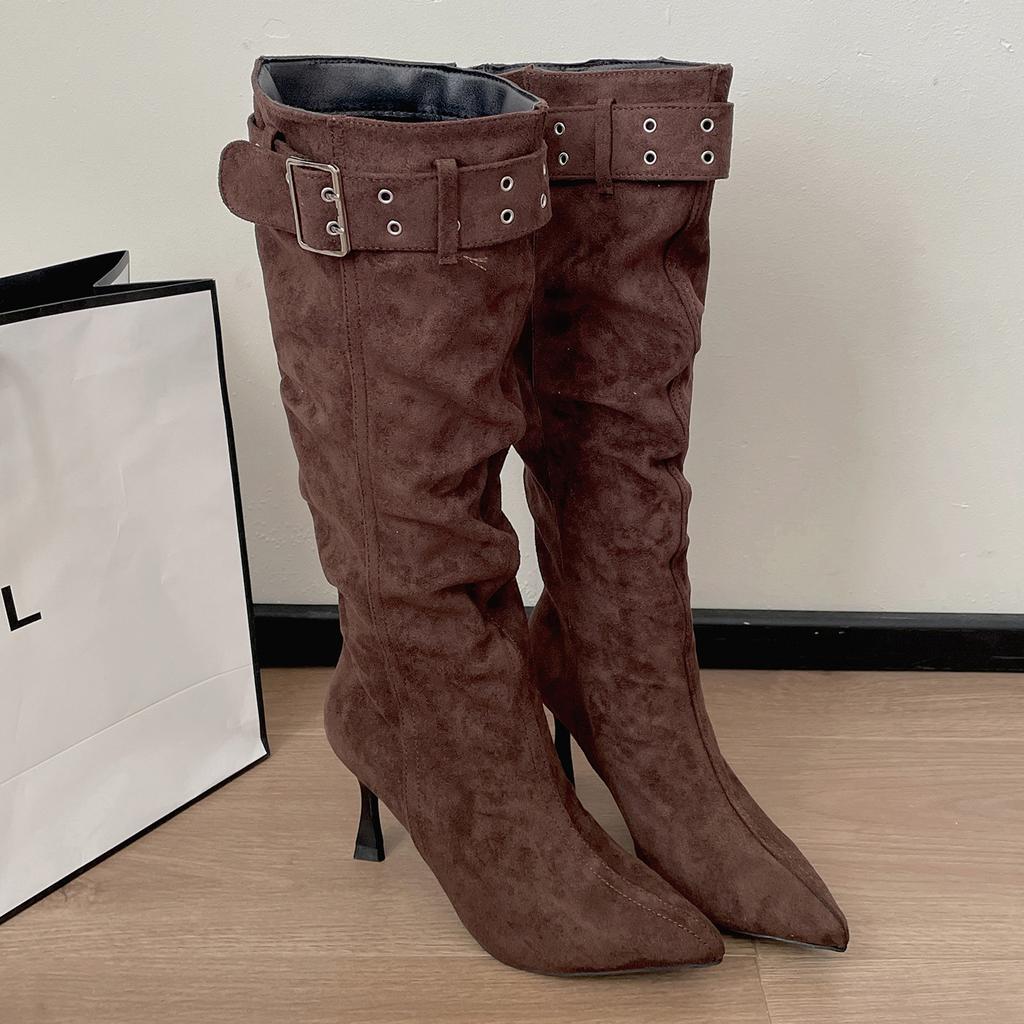 Vintage Black Stiletto Boots Children's Boots 2025 New Autumn with Skirt Maillard Pointed Knight Boots