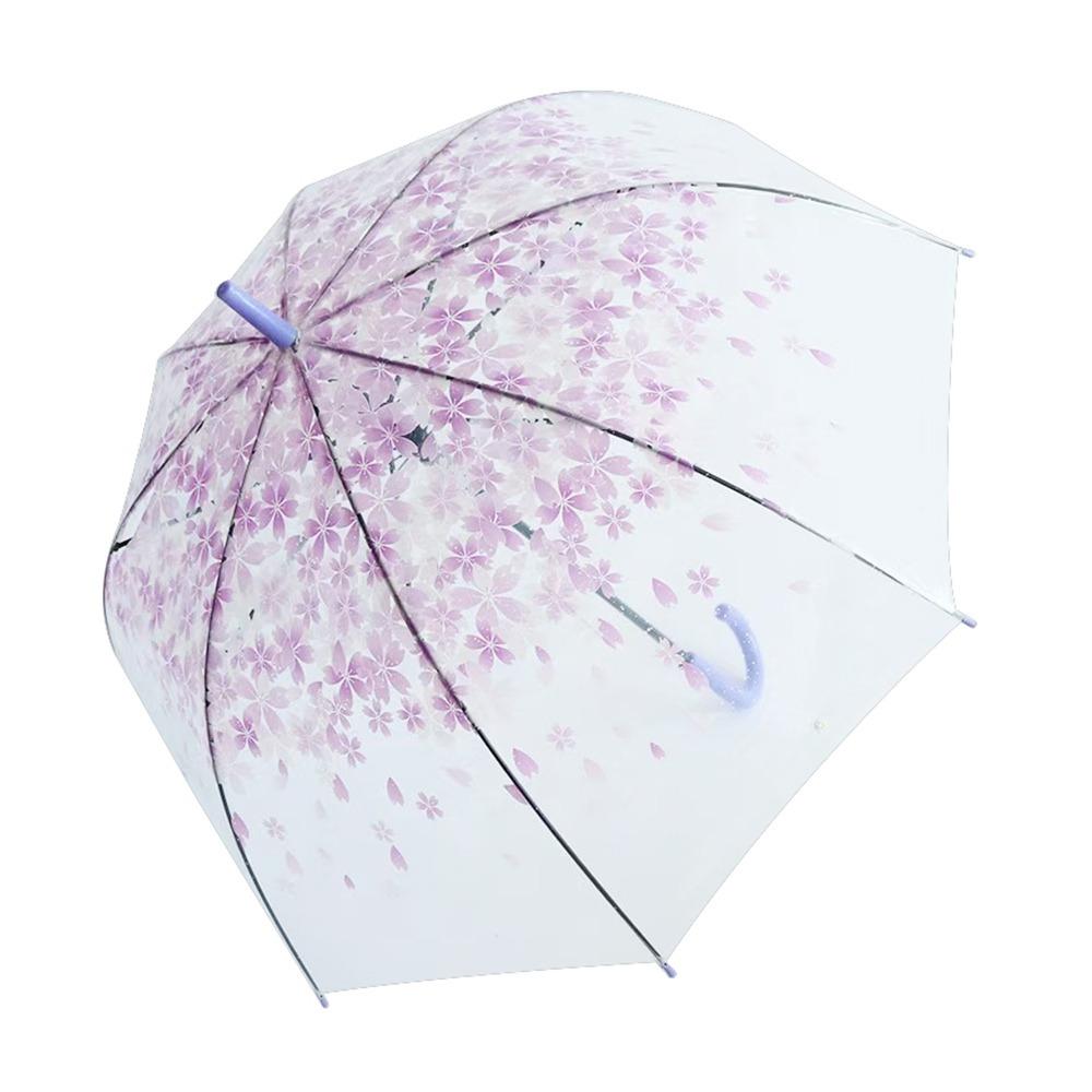 PVC Material Transparent Umbrella Straight Stem Long Handle Rainproof Umbrella Cute Flower Pattern Colored Design