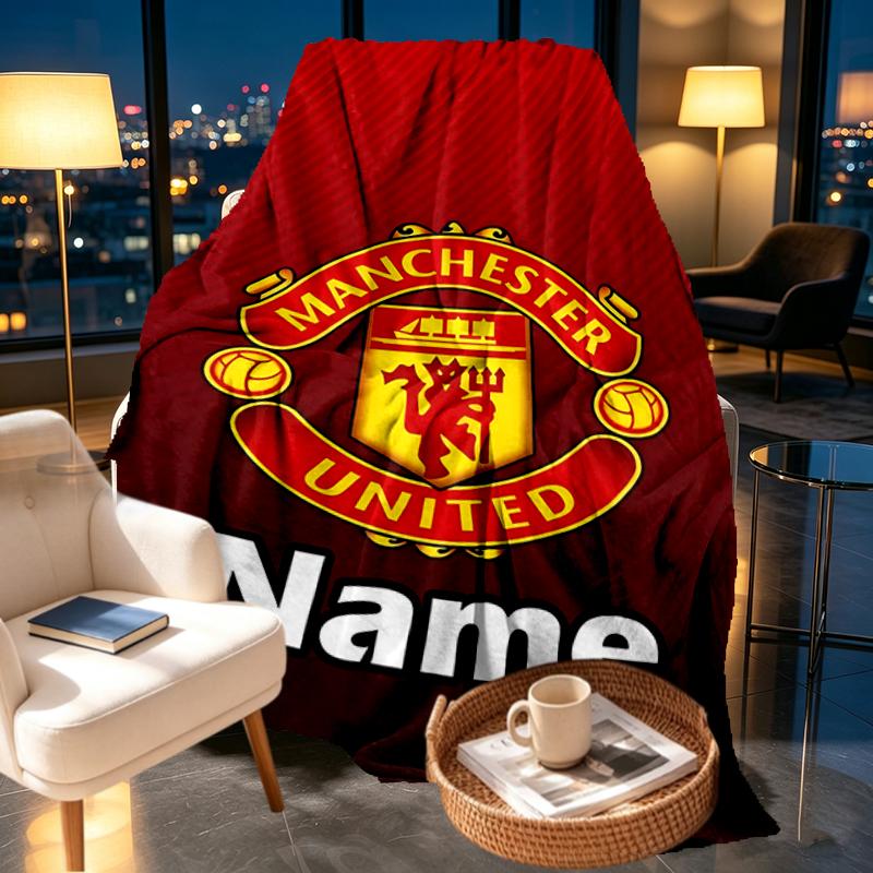 Custom Name Personalized Manchester Football F.C Print Blankets, Home Decor, Bedroom, Sofa, Camping, Couch, Gifts for Birthday Christmas
