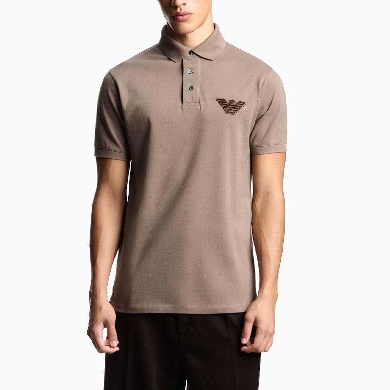Emporio Armani Fw25 Pique Cotton Short Sleeve Polo Shirt With Eagle Patch Men tops EM003524-AF12955-U6189