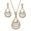 Three-piece set, including a luxurious and elegant minimalist waterdrop design necklace and matching earrings, perfect as a wedding jewelry gift