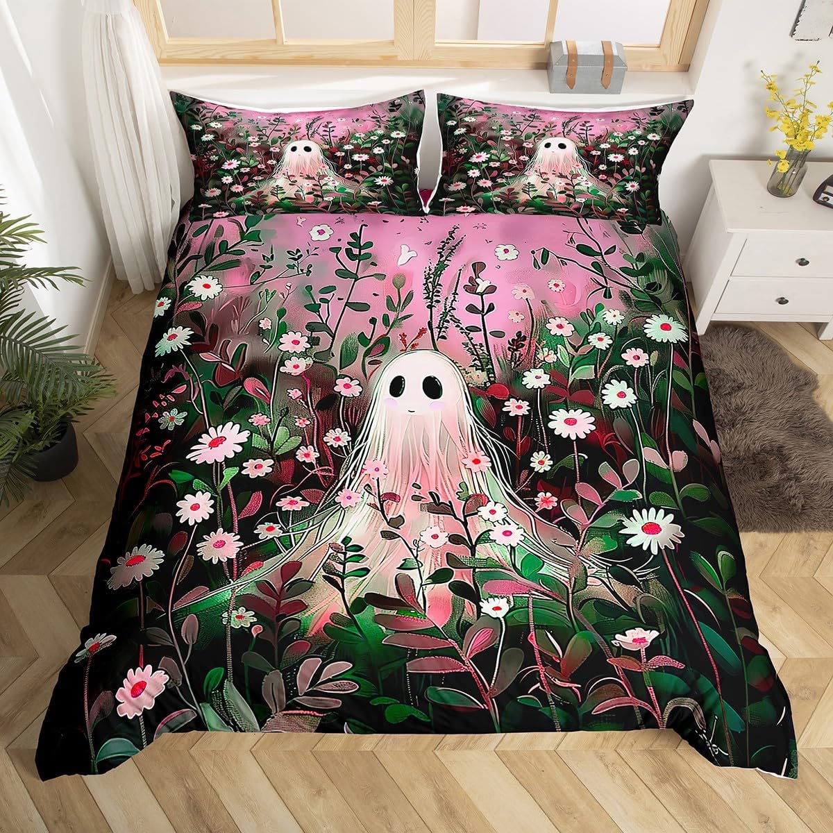 

Halloween Bedding Set 3D Printed Anime Ghost Duvet Cover Set Pillowcase Skin-Friendly Single Twin King Size for Kids Halloween 135cmx200cm