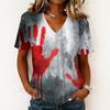 Haut pull décontracté à manches courtes et col en V pour femme, imprimé Halloween, coupe ample, t-shirt léger pour un usage quotidien