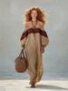 European and American autumn and winter women's brown western off-the-shoulder loose casual temperament long-sleeved dress
