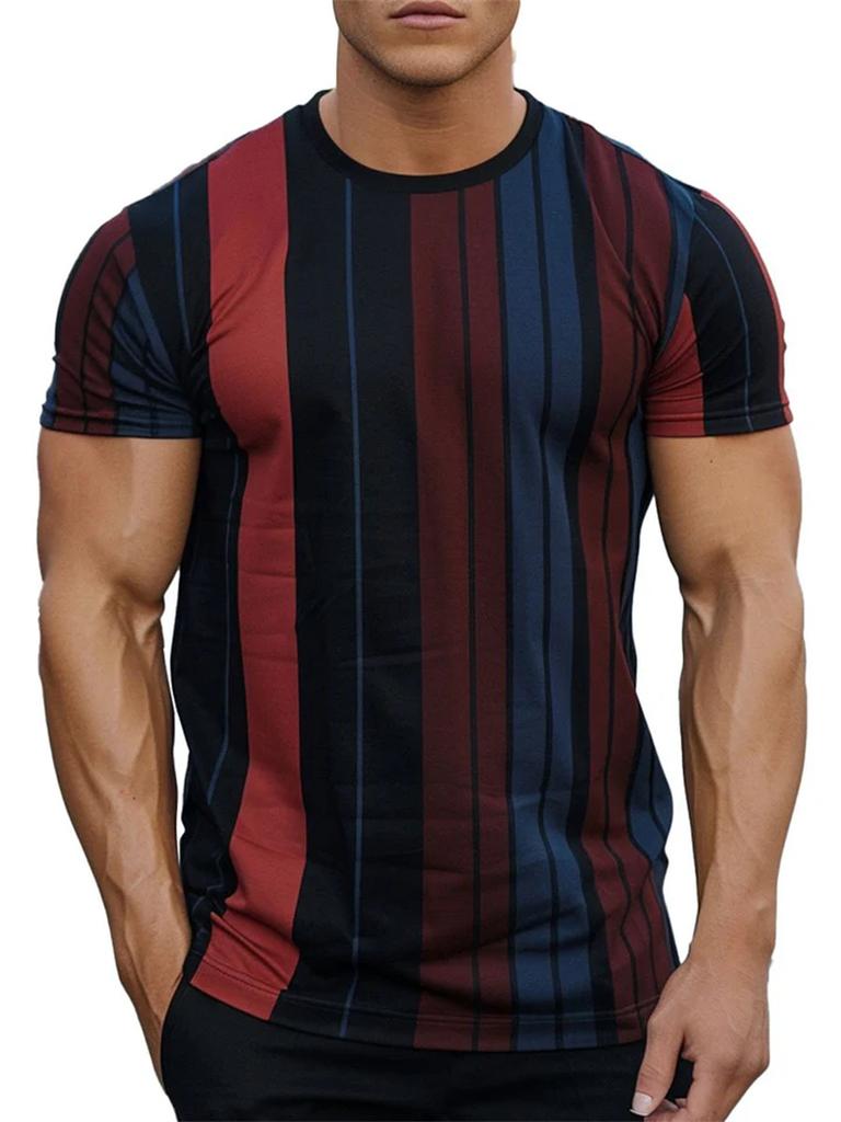 Modne koszulki męskie z nadrukiem 3D w paski, letnie, casualowe, z okrągłym dekoltem, krótkim rękawem, luźne, vintage, oddychające, t-shirty, bluzy