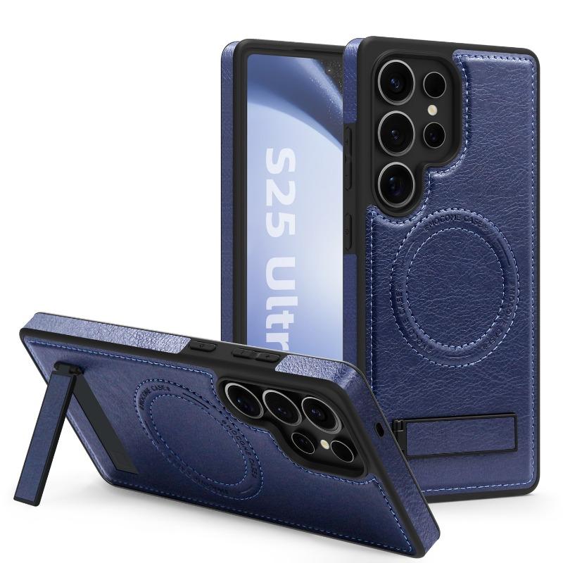 Official Leather Stand Holder Magnetic Case Samsung Galaxy S25 S24 S23 S22 Ultra Plus S24FE for Magsafe Wireless Charging Cover