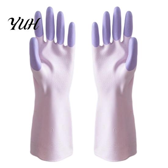 Dish Scrubbing Gloves for Home 2PCS PVC Dishwashing Gloves, Reusable Oil Resistant Cleaning Extended Flexible Waterproof Cuffs Kitchen And Household