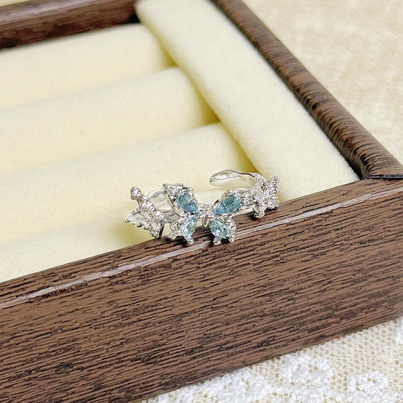 Niche Colored Treasure, Sweet And Cool Purple Diamond, Daisy Flower, Butterfly Opening Ring, Female Light Luxury And Cold Wind Stacking, Wearing Wind