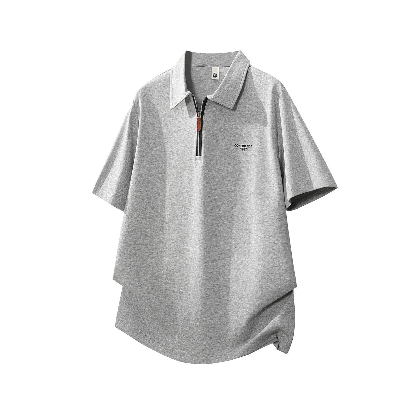

Trendy 2026 Japanese Loose Fit Polo T-Shirt with Zipper - Short-Sleeved Men s Summer Style 2XL хізер сірий колір