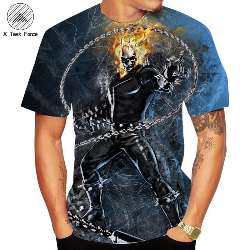 

Летний топ с круглым вырезом и 3D-принтом пламени и черепа, модная повседневная мужская футболка с коротким рукавом 6XL