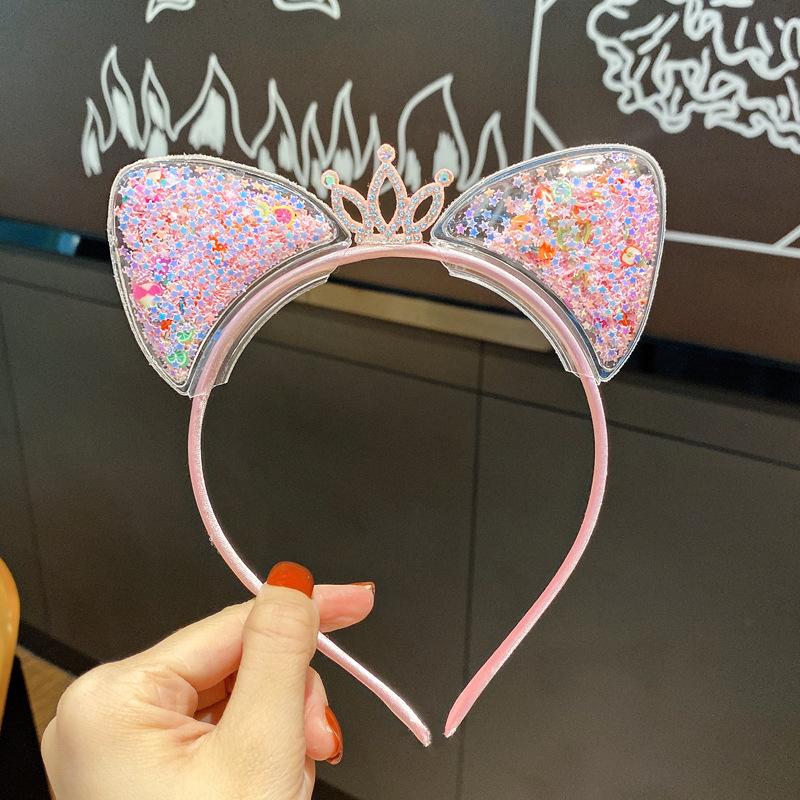 Glitter Cat Ear Hairband Girl Children Quicksand Crown Headband Cat Ears Party Hair Hoop Kids Hair Accessories Jewelry Headwear