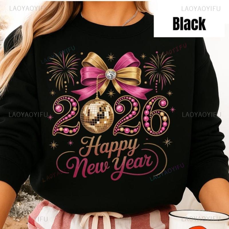2026 Happy New Year Long Sleeve Sweatshirt Disco Ball Womens Celebration Outfit Gift for Her Thermal Hoodie Winter Pullover